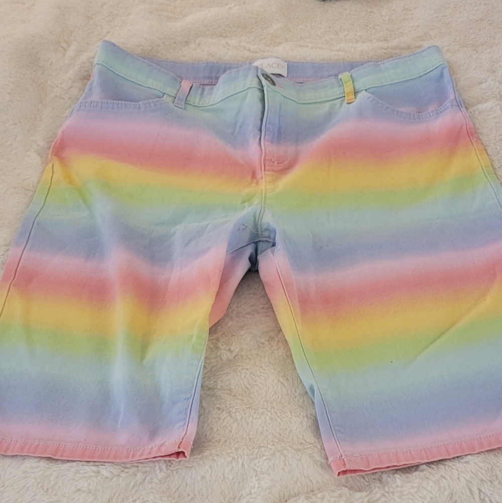 Girls Rainbow Striped Bermuda  Shorts
